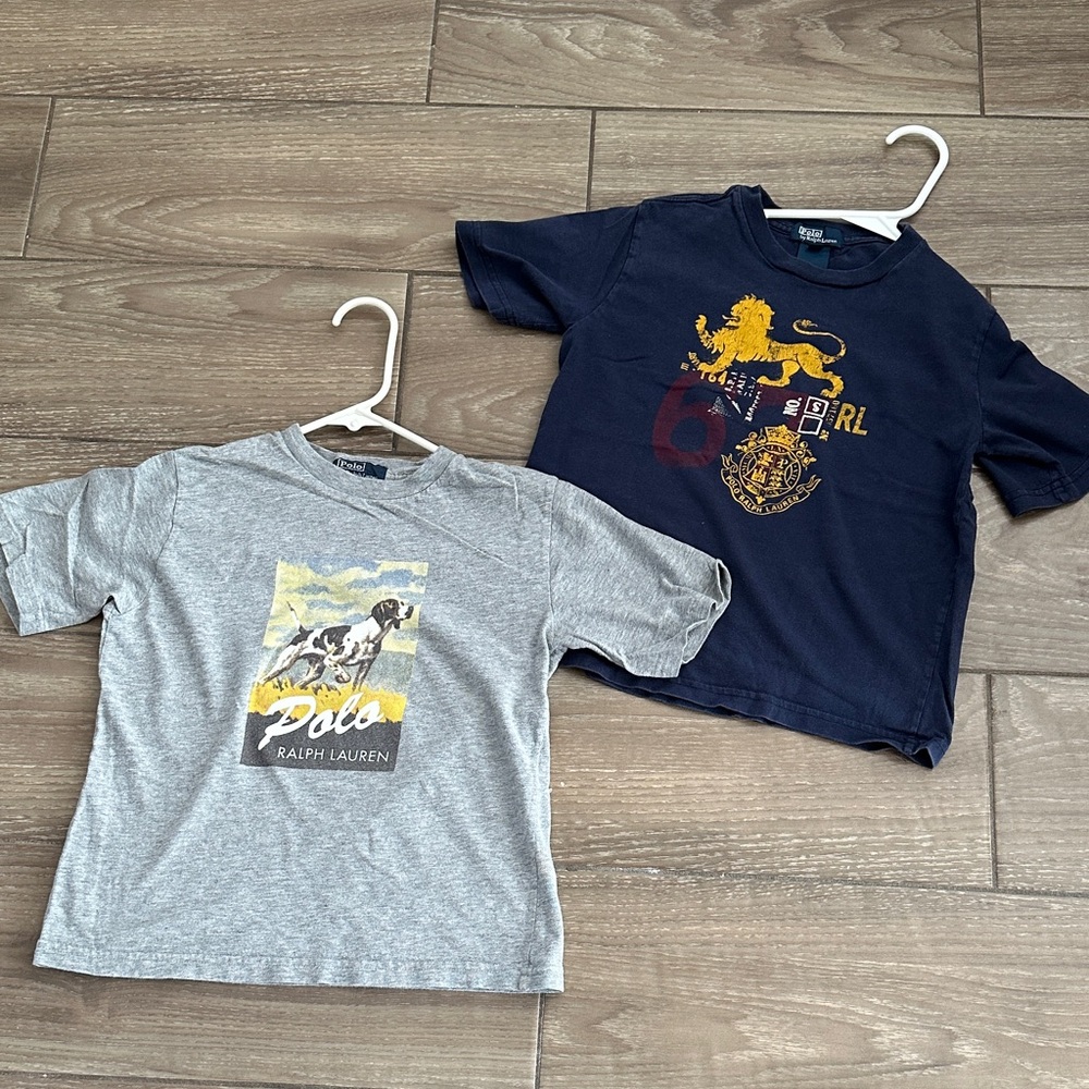 Ralph Lauren Boys' Short Sleeve Tees - Gray & Navy with Graphic Logos